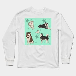 Alaskan Malamute Pattern Seafoam Long Sleeve T-Shirt